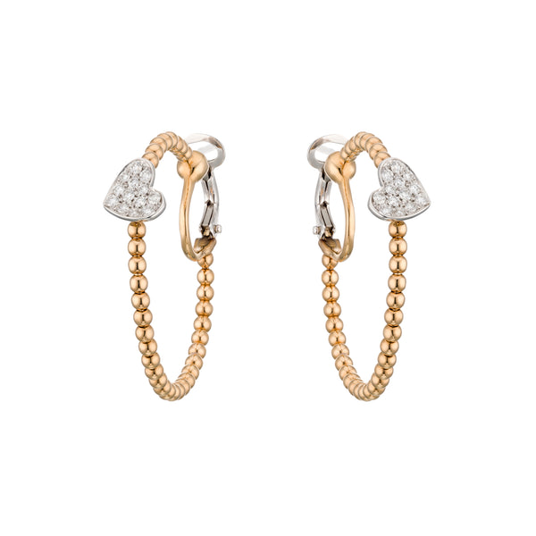 Gold Hoop Earrings with Diamond Heart 18K Gold