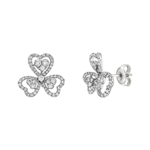 Diamond Flower Stud Earrings whie 18K Gold