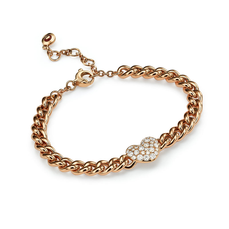 Heart Pave Chain Link Bracelet rose gold 18k
