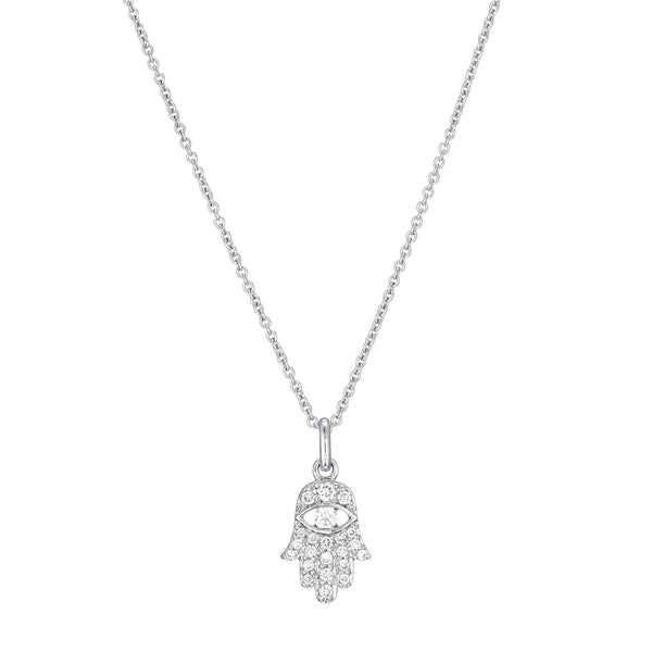 Diamond Hamsa Necklace 18K white gold