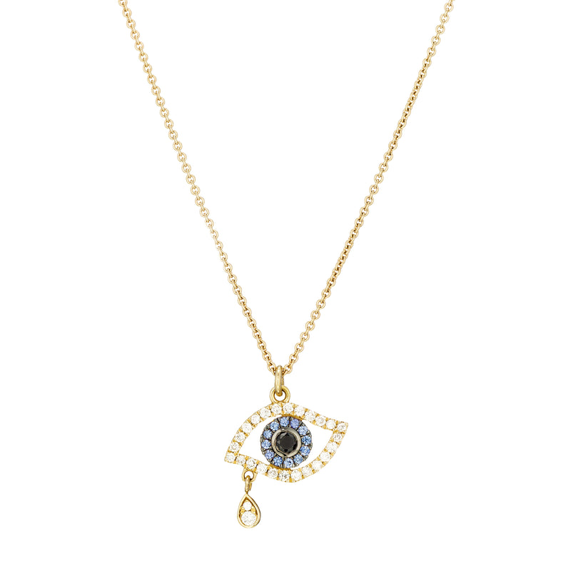 diamond evil eye with sapphires 18K rose gold