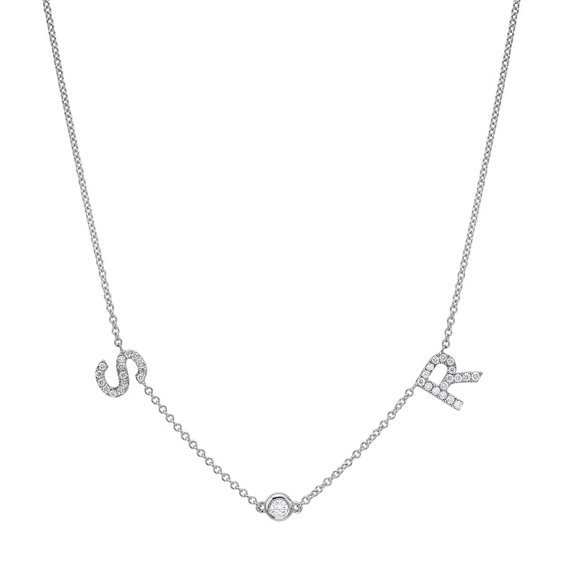 Diamond Bezel + 2 Initials Necklace