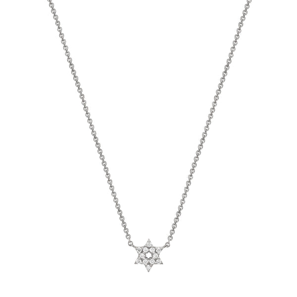 Mini Diamond Star Of David Necklace 18K white gold
