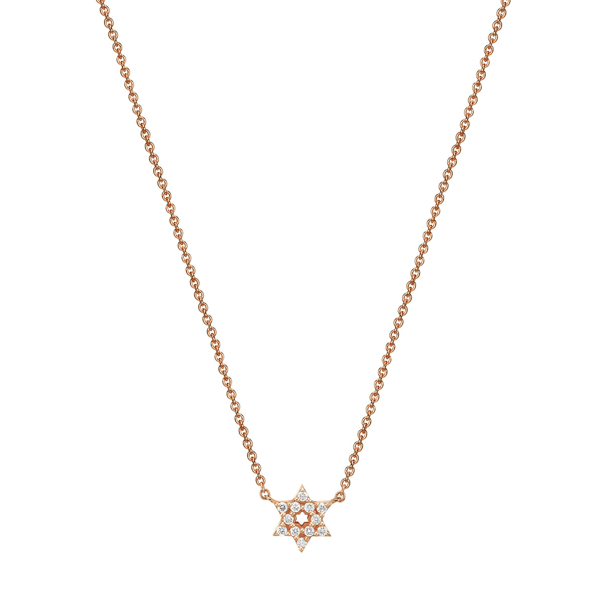 Mini Diamond Star Of David Necklace 18K rose Gold