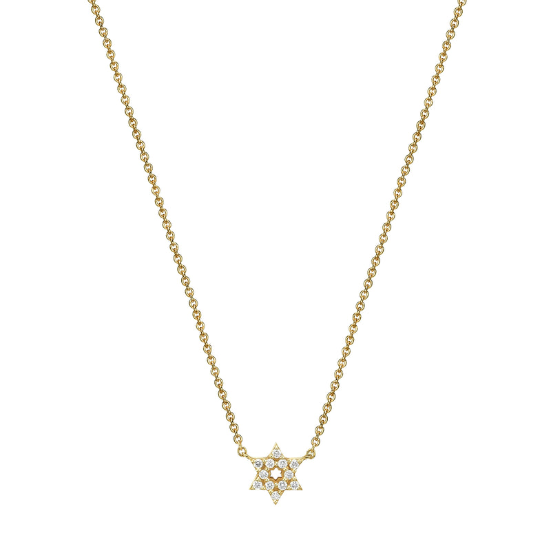 Mini Diamond Star Of David Necklace 18K yellow Gold