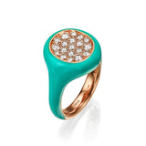 Turquoise Enamel Diamond Signet Ring