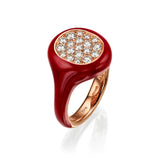 Red Enamel Diamond Signet Ring