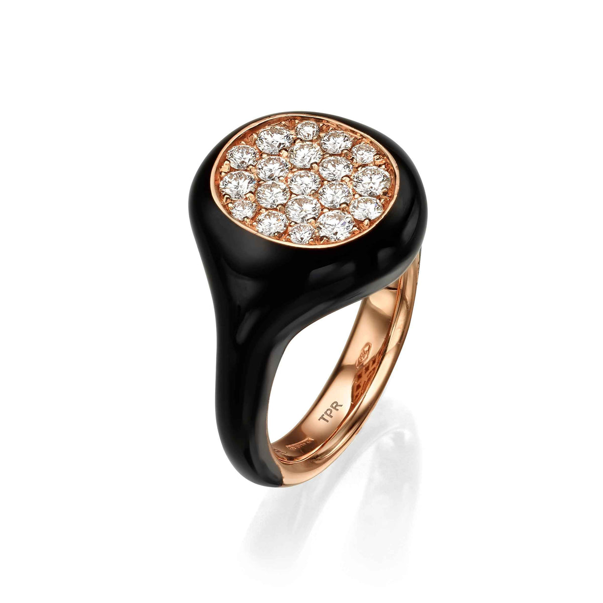 Black Enamel Diamond Signet Ring