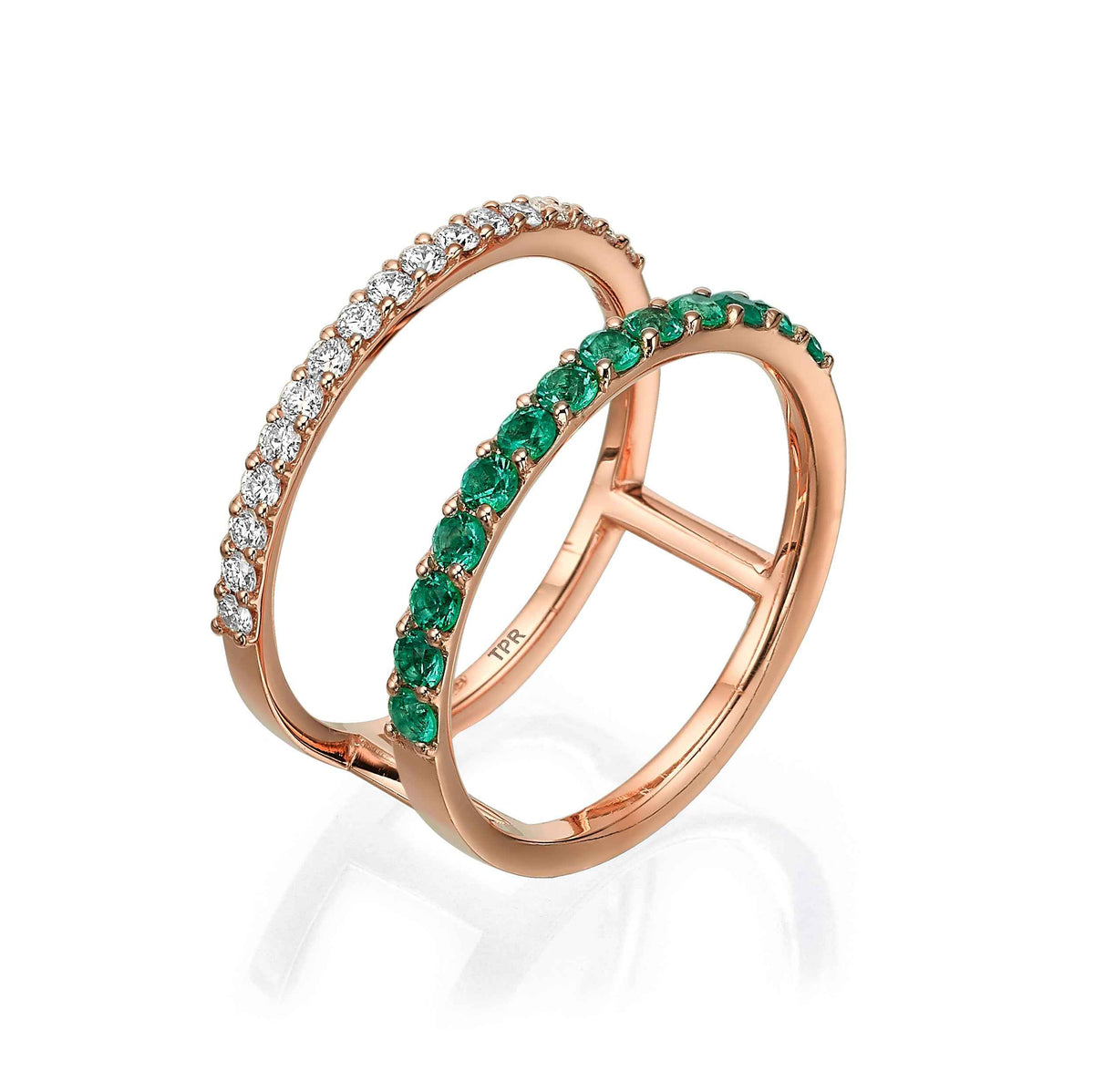 Diamond and Emerald Double Band Ring