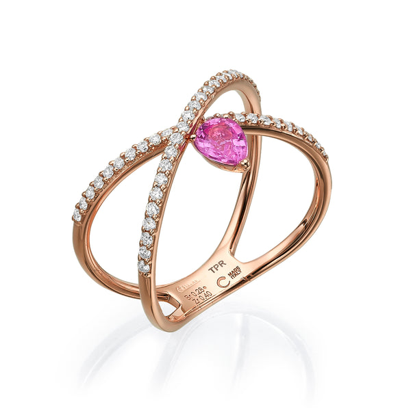 Diamond X Ring with Pink Sapphire