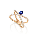 Sapphire X Ring With Diamonds rose gold