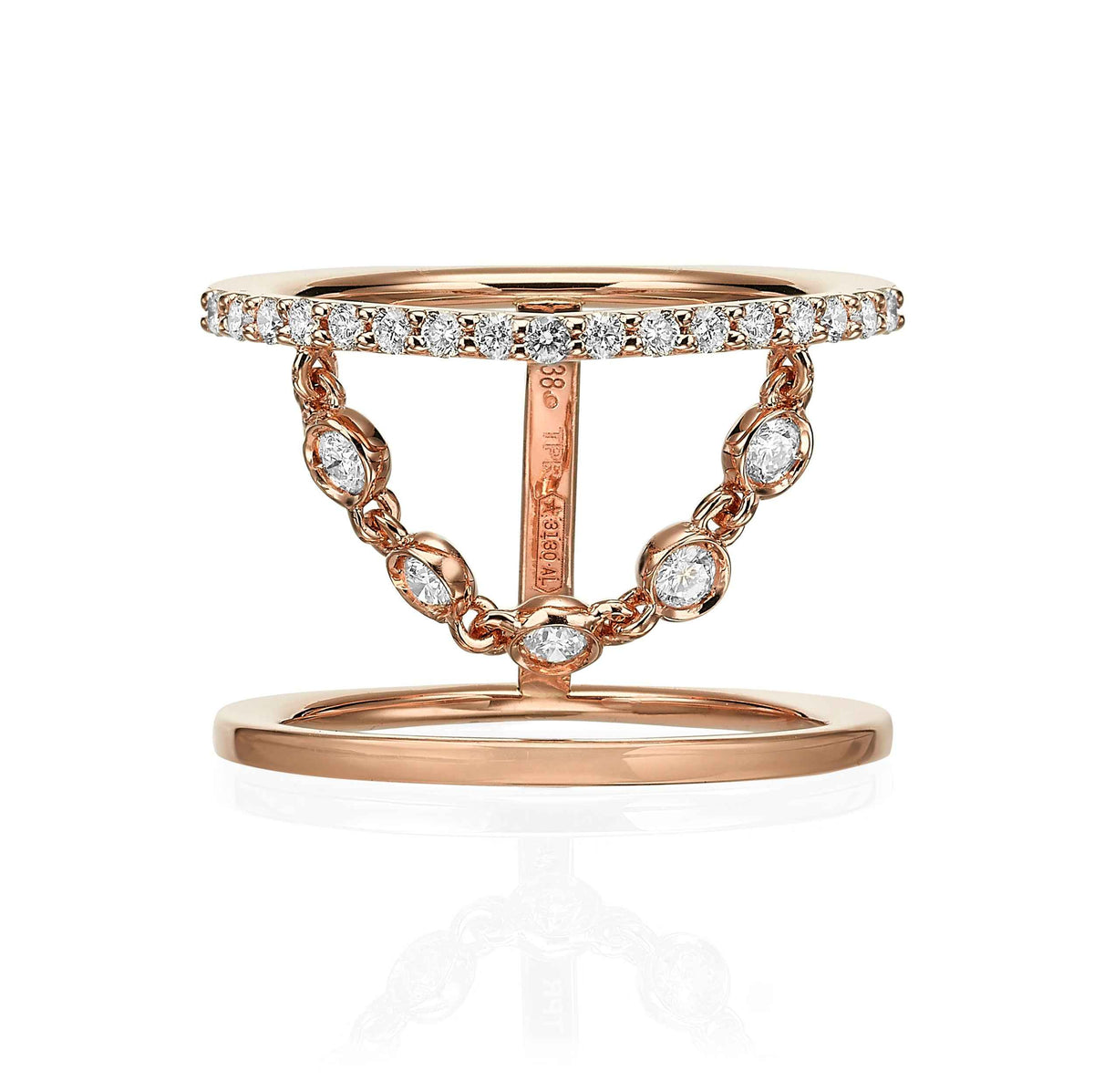 Double Band Ring with Dancing Diamond Chain