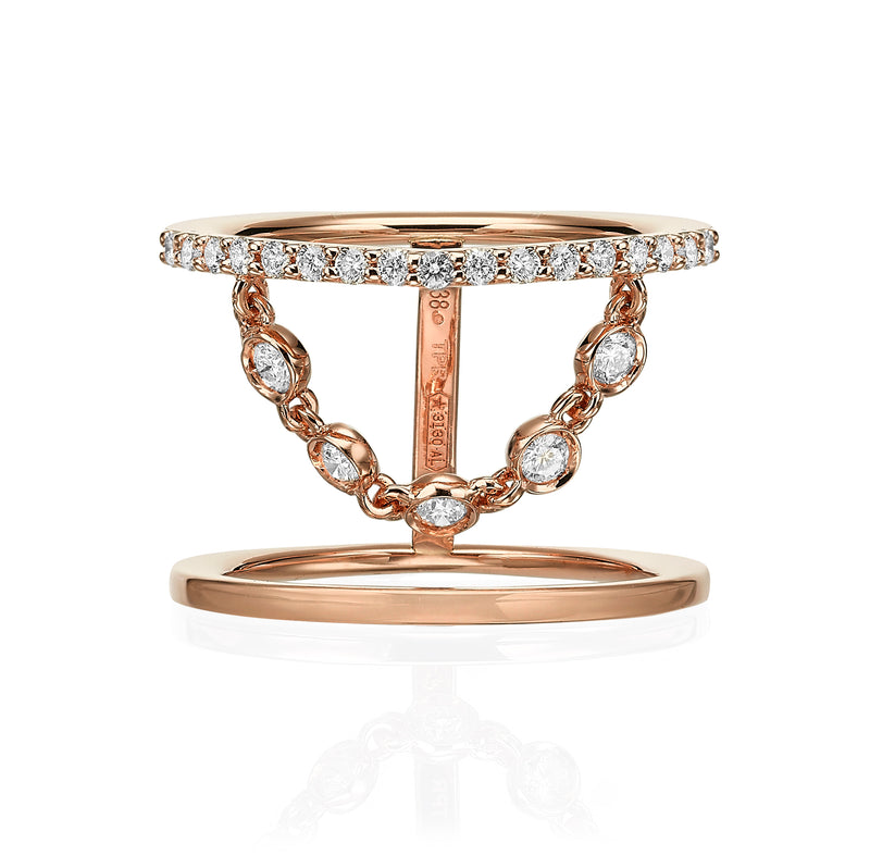 Double Band Ring with Dancing Diamond Chain rose gold 18K sideview