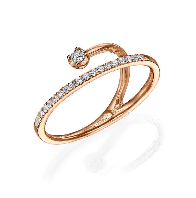 Diamond Band Illusion Ring with Floating Solitaire rose gold 18k