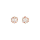 Packshot - A pair of rose gold diamond pave flower earrings.