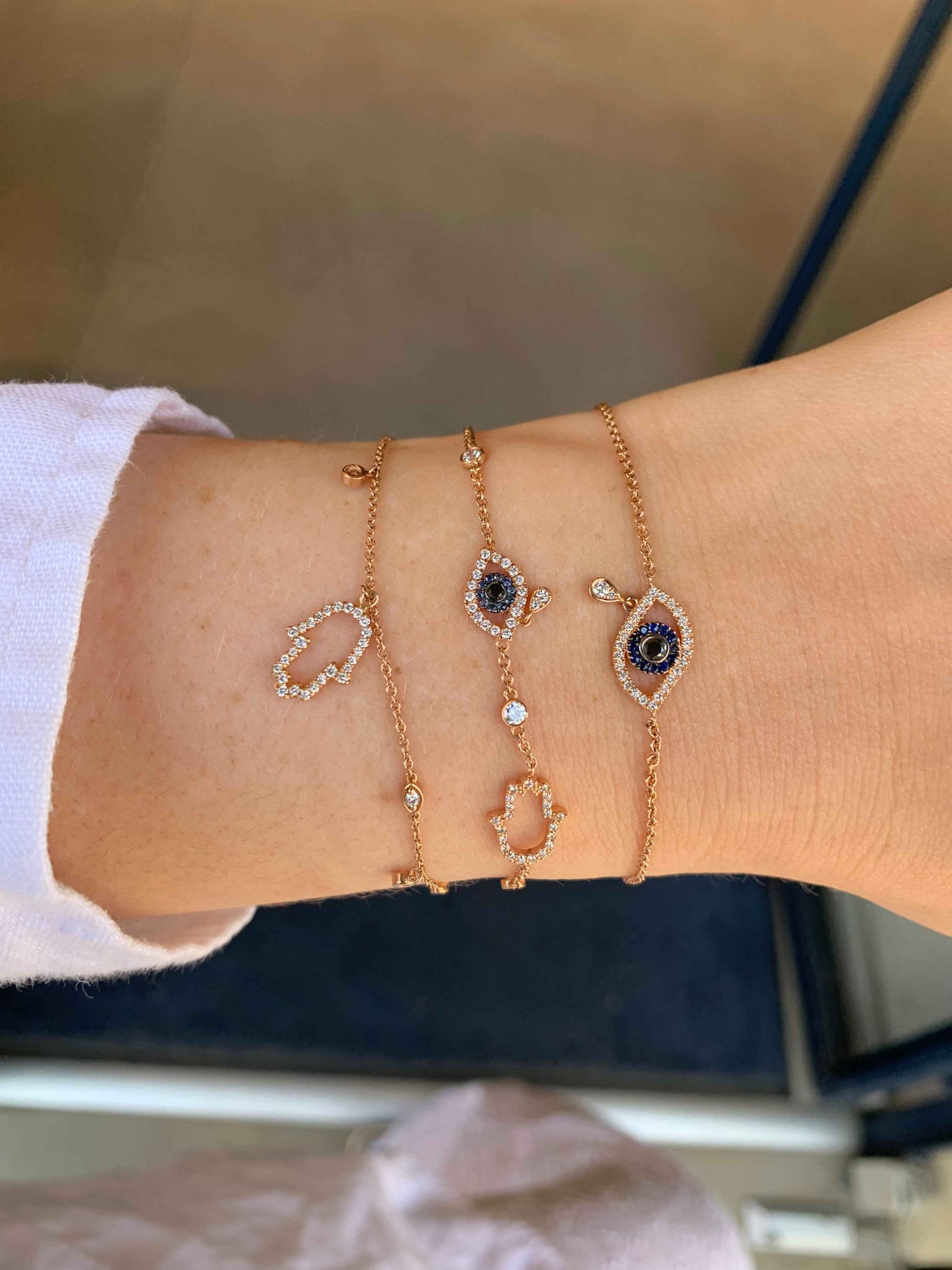 Diamond Hamsa and Evil Eye Bracelet