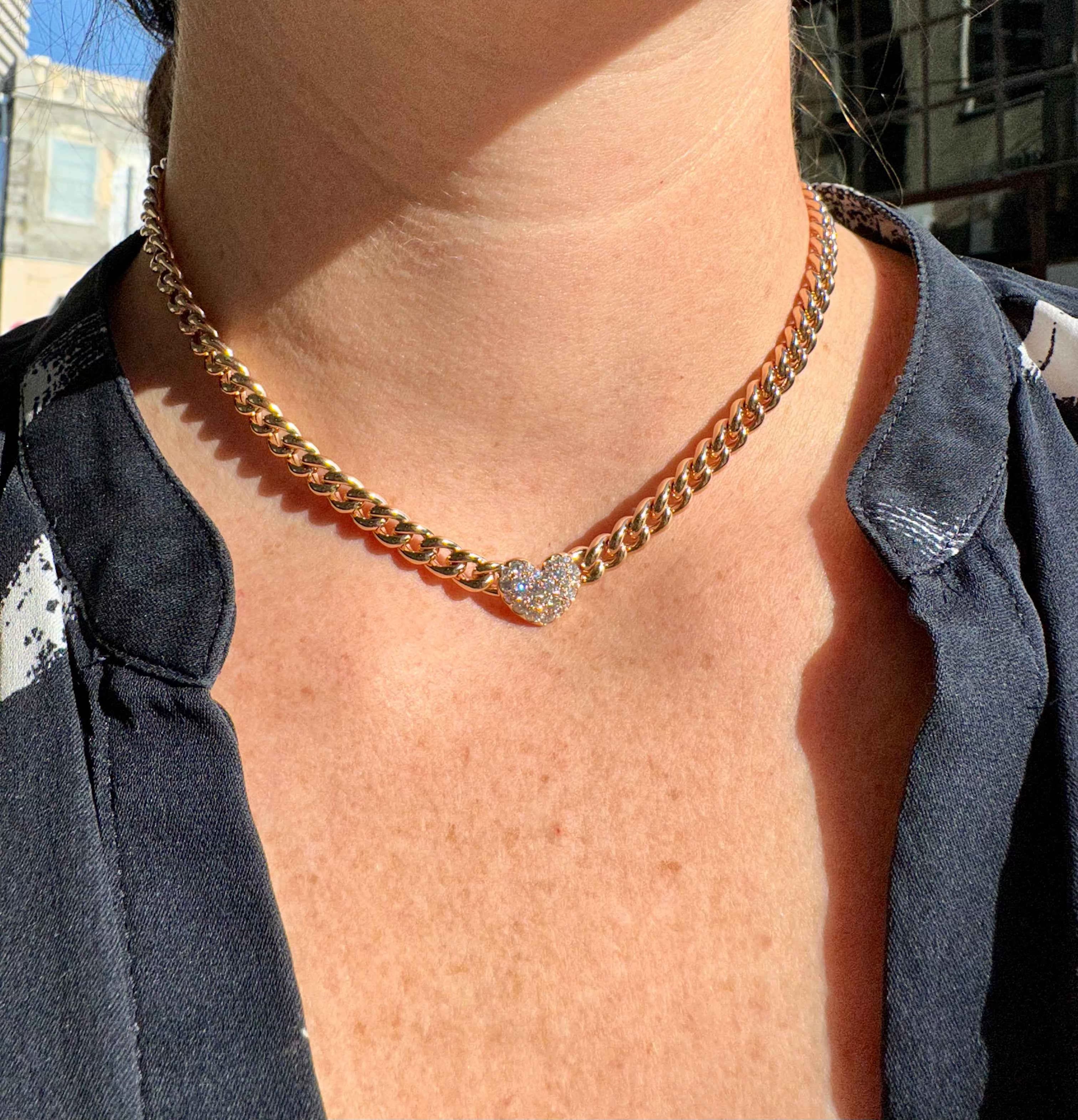 Heart Pave Chain Link Necklace