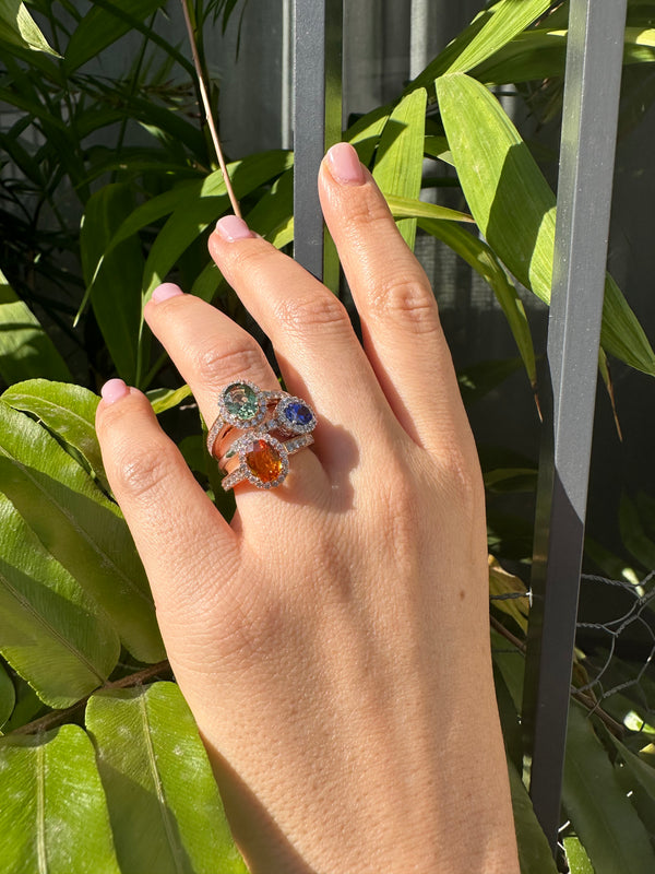 Oval Orange Sapphire & Diamond Halo Ring
