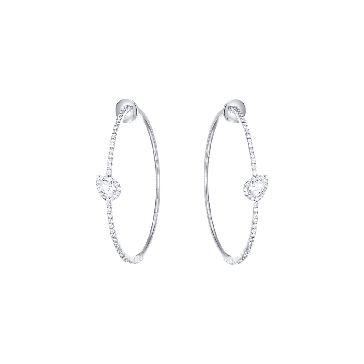 Packshot - Diamond Pear Shape Halo Hoops white gold 18K