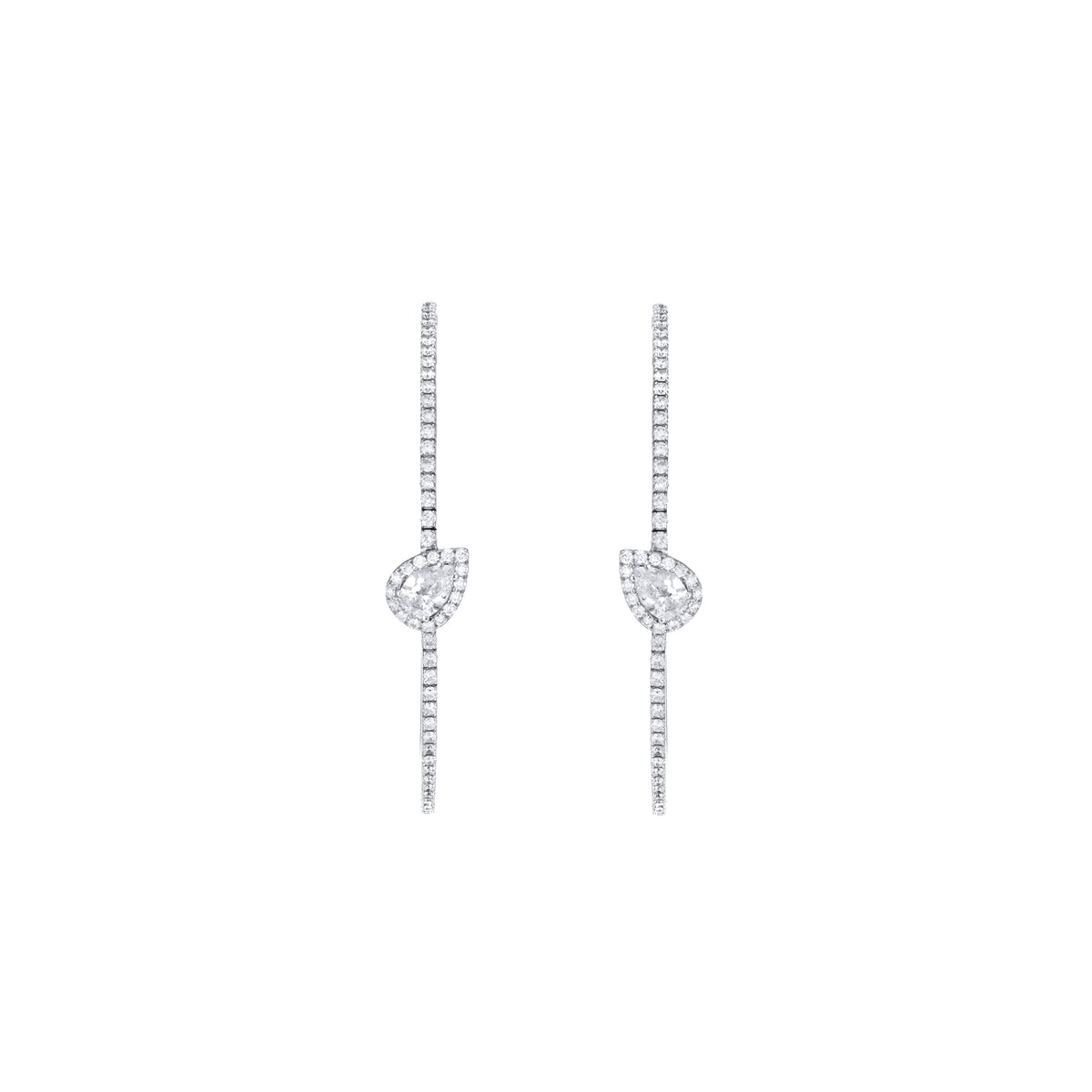 Packshot - Diamond Pear Shape Halo Hoops white gold 18K front view