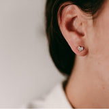 Lifestyle - Mini Pave diamond heart studs on ear 