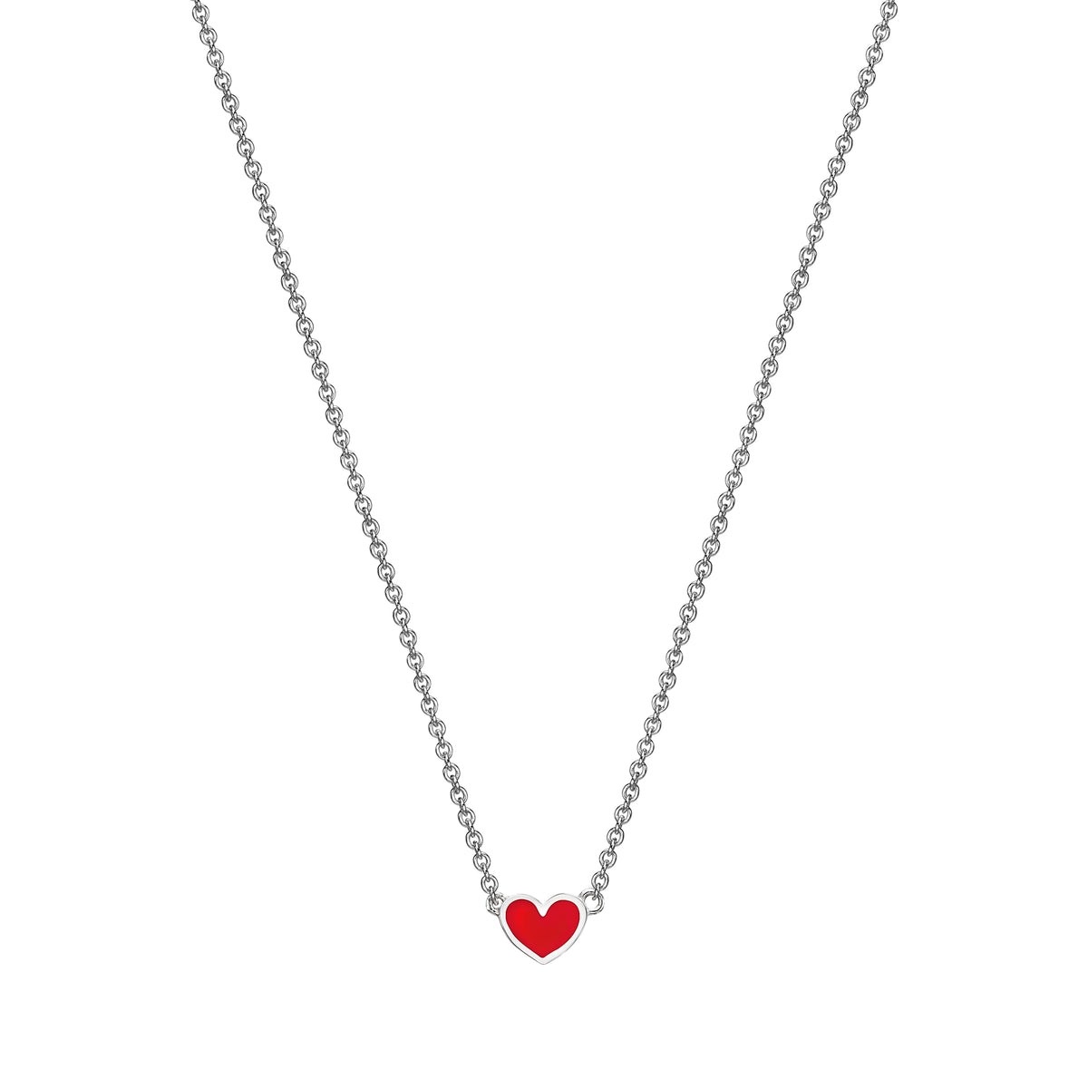 Mini Enamel Heart Necklace white gold 18K