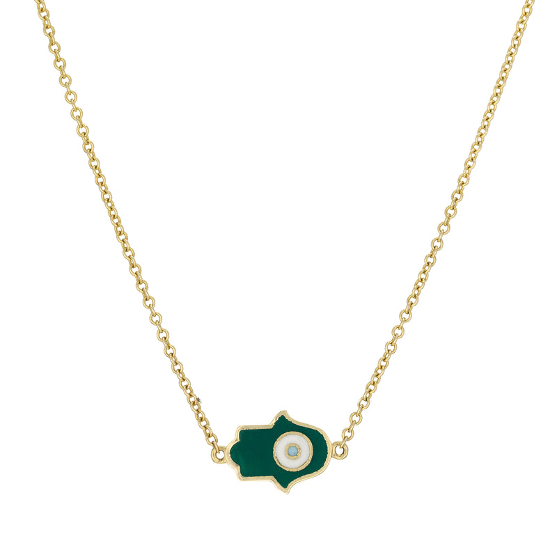 Enamel Hamsa/Fatima necklace 18k gold