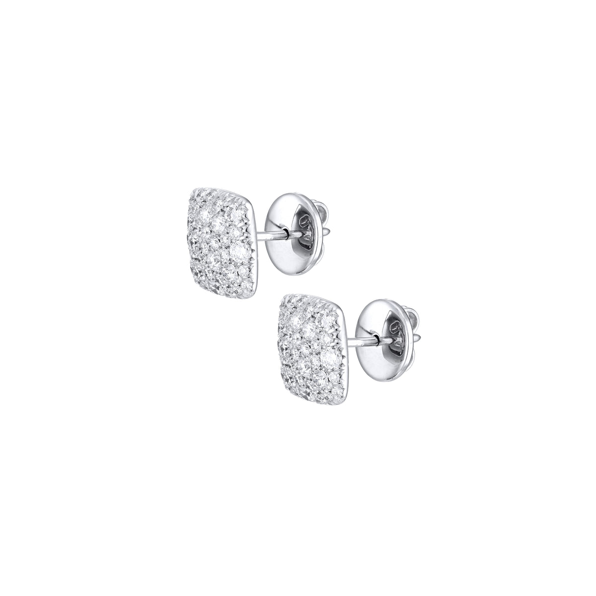 Packshot Diamond Pave Cushions Earrings white gold 18K with clasp, sideview