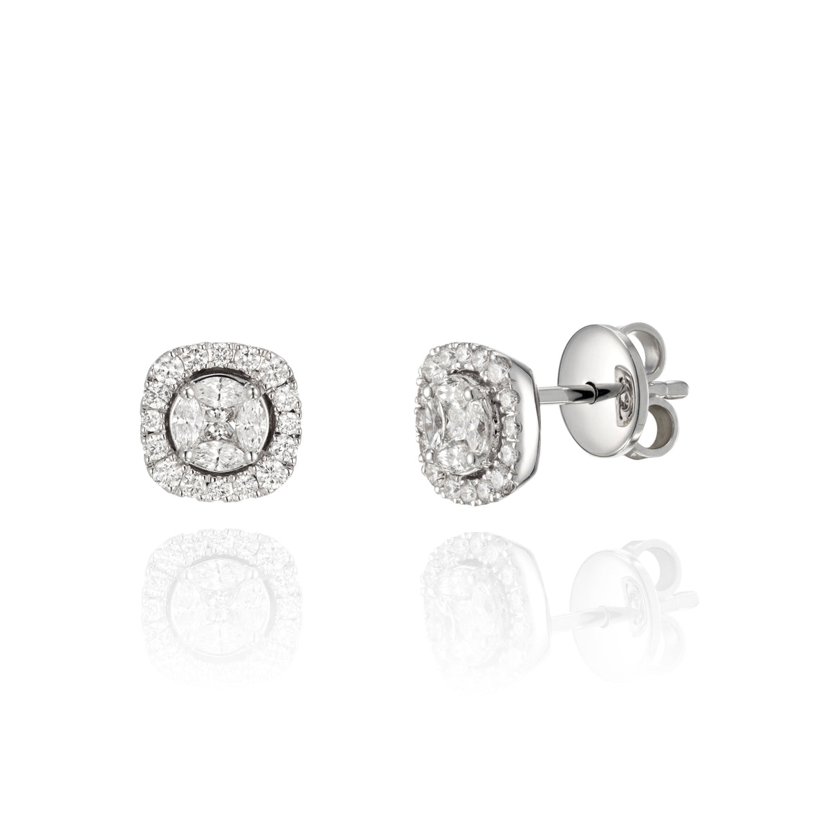 Diamond Studs with Square Halo white 18K gold