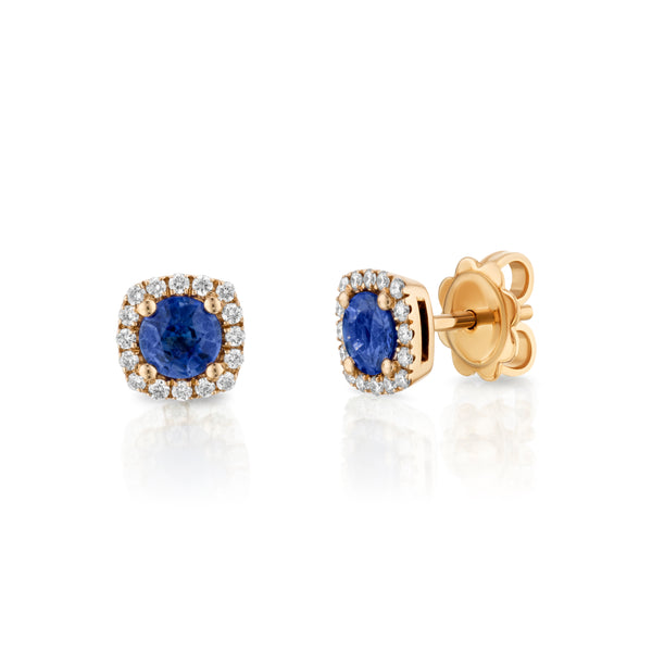 Blue Sapphire Diamond Stud Earrings 18K gold