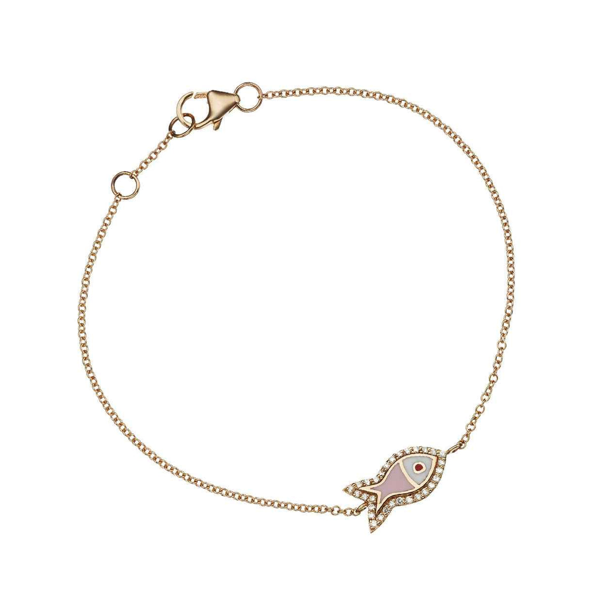 Lucky Diamond Fish Bracelet 18K Yellow Gold Fine Jewelry