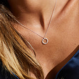 Marquise Circle Diamond Necklace on neck 18K white gold