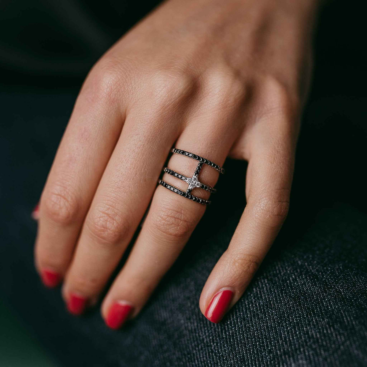 Black And White Diamonds Minimalist Ring