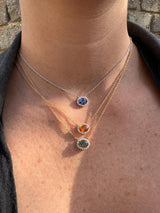 Oval Orange Sapphire Diamond Halo Necklace