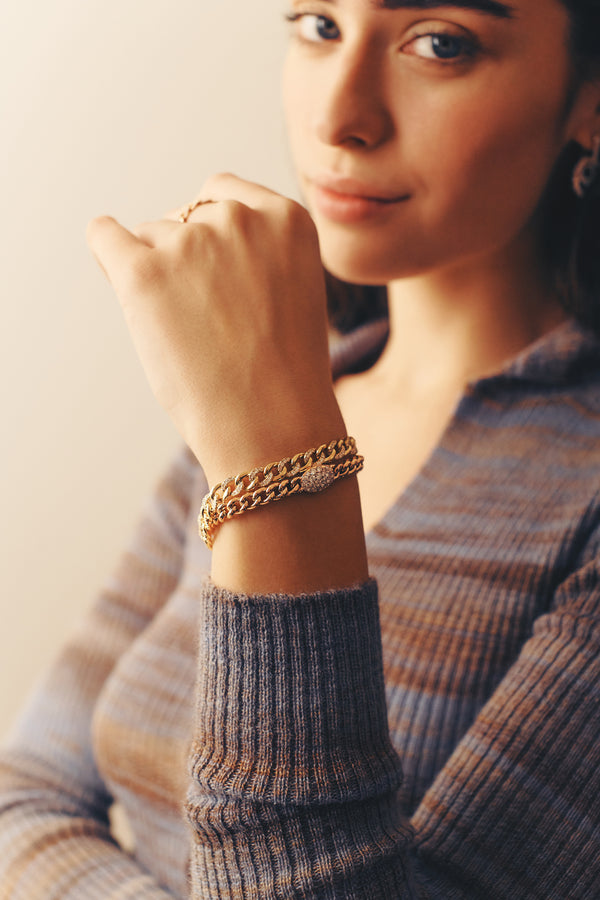 Half Set Pave Diamond Chain Link Bracelet