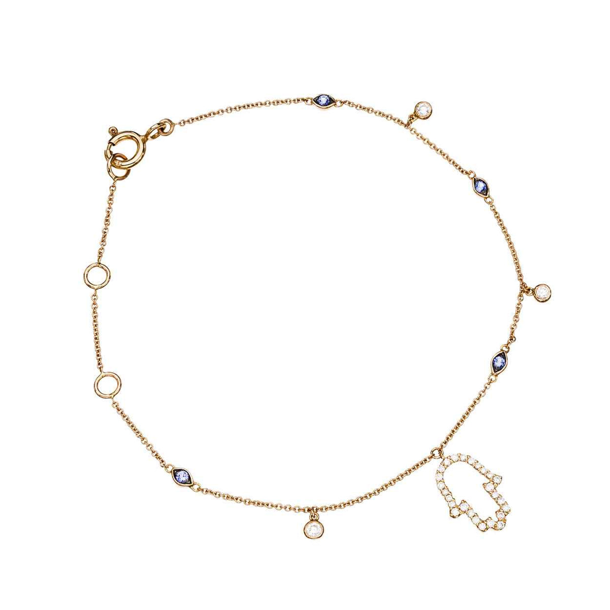 Diamond and Sapphires mixed Hamsa Bracelet
