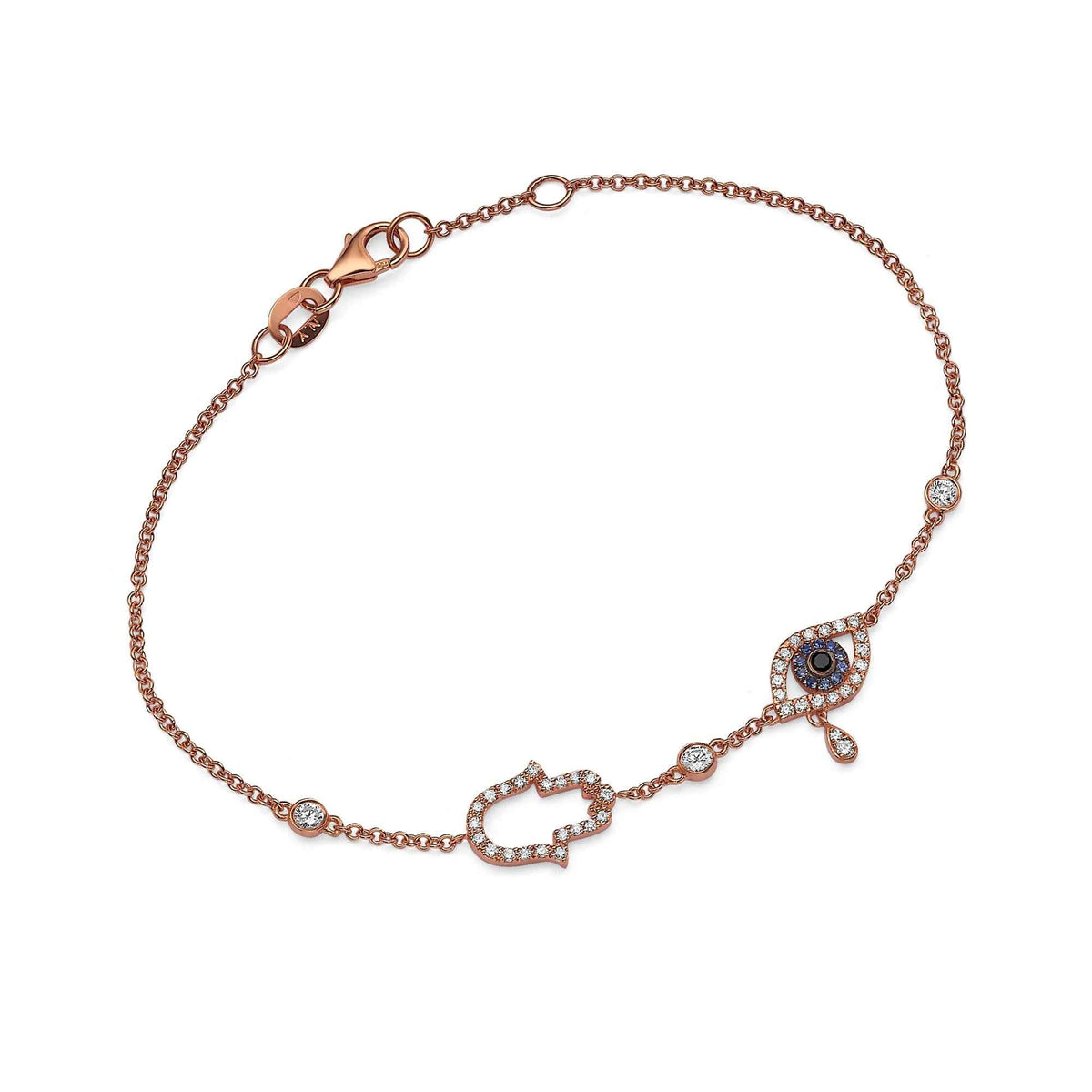 Diamond Hamsa and Evil Eye Bracelet